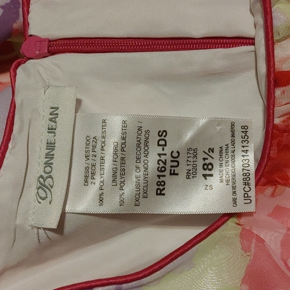 Bonnie Jean Floral Chiffon Dress Girls 18 1/2 With Pink Cardigan Party Ribbon - Picture 3 of 8